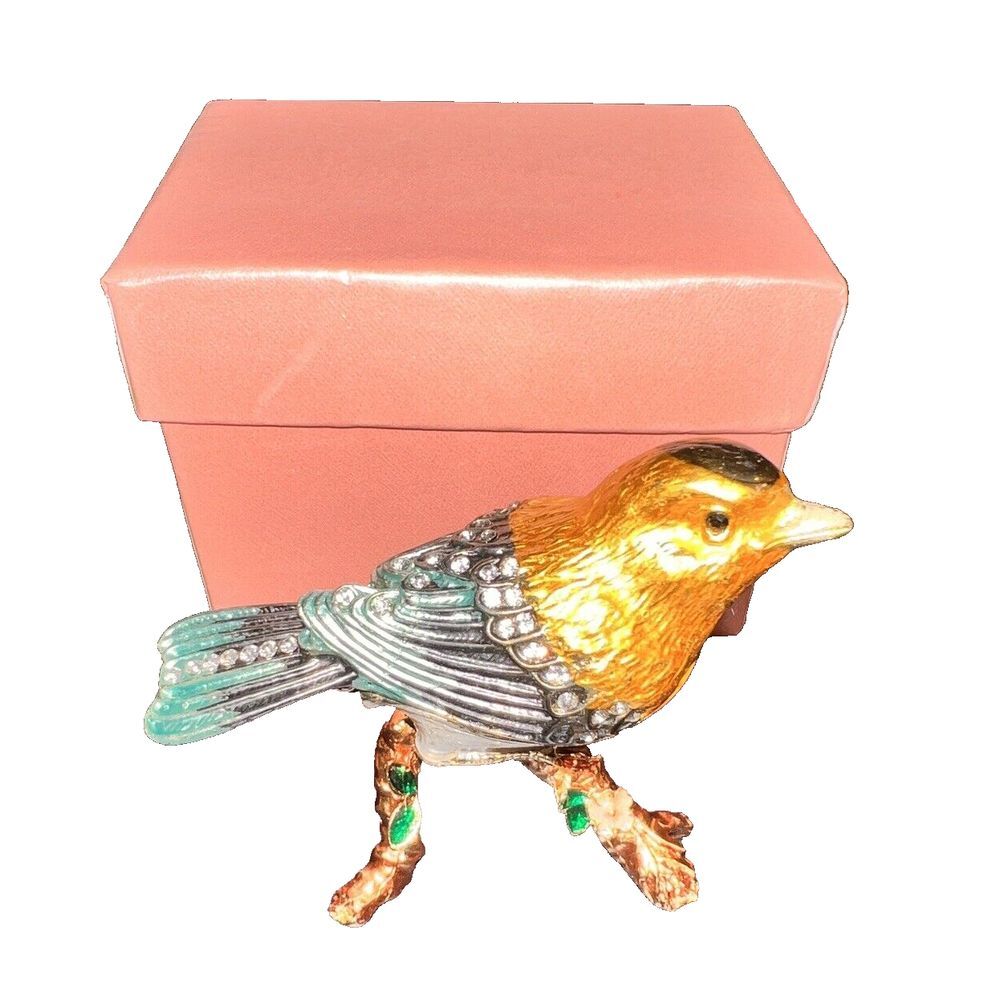 Bejeweled Enameled Animal Bird Trinket Box/Figurine‎ With Rhinestones-Crane